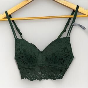 Aerie Real Happy Wireless Bra Green Lace Trim Size 34A